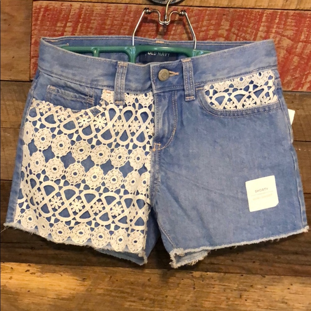 Old Navy girls denim shorts with lace accents